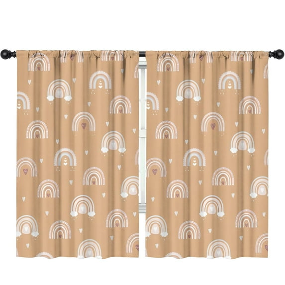 Blackout Kids Curtains,Brown Boho Bohemia Rainbow Hearts Pattern Childrens Insulated Curtains Set Of 2,Bedroom Essentials,Toddler Room Decor 52x84in(132x213cm)