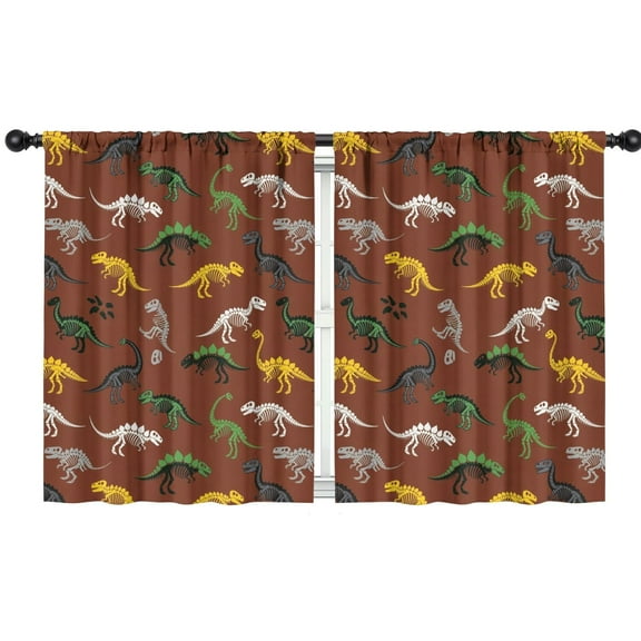 Blackout Kids Curtains,Brown Cartoon Dinosaurs Fossils Pattern Childrens Insulated Curtains Set Of 2,Bedroom Essentials,Toddler Room Decor 42"x54"