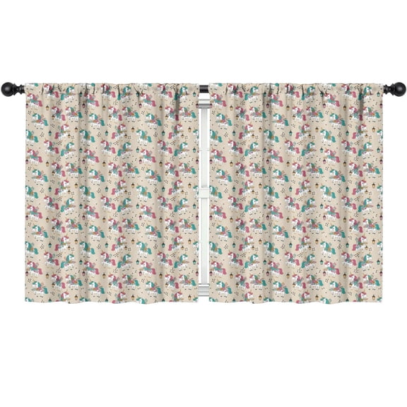 Blackout Kids Curtains,Brown Cartoon Unicorn Lantern Pattern Childrens Insulated Curtains Set Of 2,Bedroom Essentials,Toddler Room Decor 52"x63"