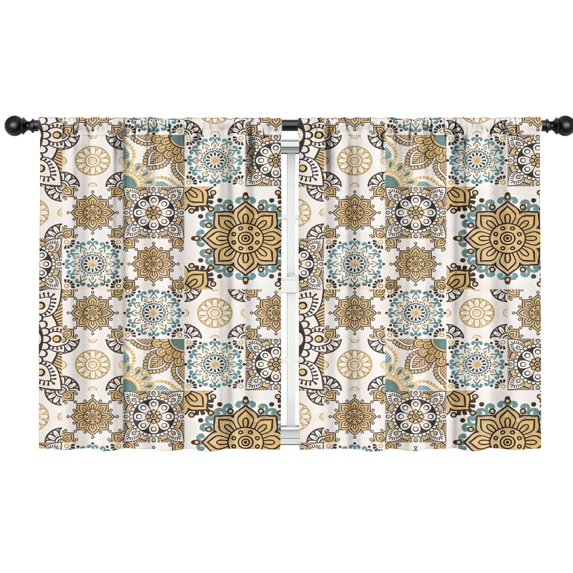 Blackout Kids Curtains,Brown Ethnic Floral and Mandala Pattern Childrens Insulated Curtains Set Of 2,Bedroom Essentials,Toddler Room Decor 42x54in(106x137cm)