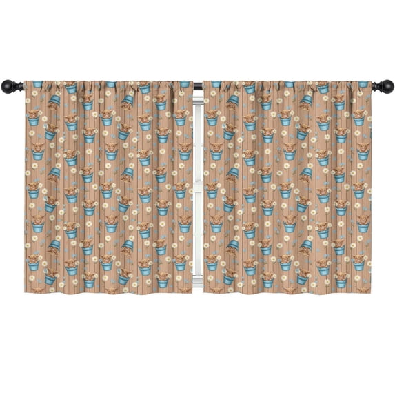Blackout Kids Curtains,Brown Highland Cow Bucket Flower Pattern Childrens Insulated Curtains Set Of 2,Bedroom Essentials,Toddler Room Decor 52"x63"