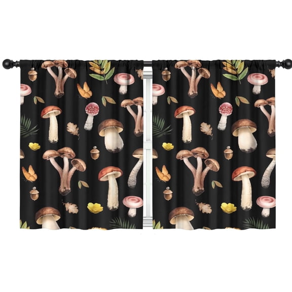 Blackout Kids Curtains,Brown Mushroom Leaf Black Pattern Childrens Insulated Curtains Set Of 2,Bedroom Essentials,Toddler Room Decor 42"x54"