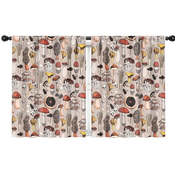 Blackout Kids Curtains,Brown Mushroom Line Light Pattern Childrens Insulated Curtains Set Of 2,Bedroom Essentials,Toddler Room Decor 42"x54"