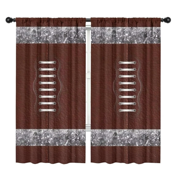 Blackout Kids Curtains,Brown Silver Football Pattern Childrens Insulated Curtains Set Of 2,Bedroom Essentials,Toddler Room Decor 42"x84"