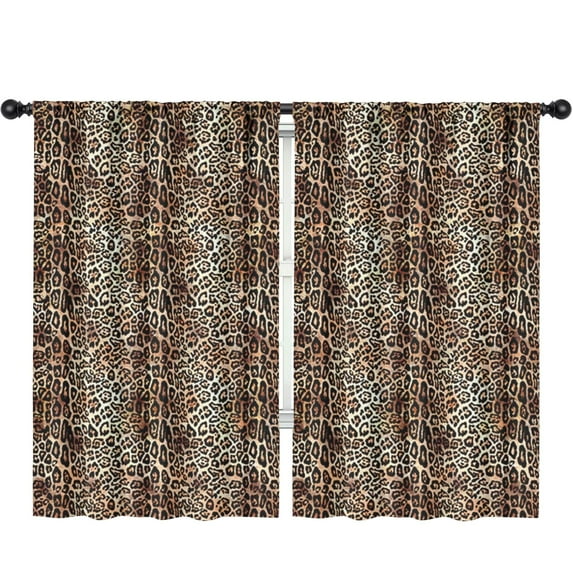 Blackout Kids Curtains,Brown and Black Leopard Print Childrens Insulated Curtains Set Of 2,Bedroom Essentials,Toddler Room Decor 52"x84"