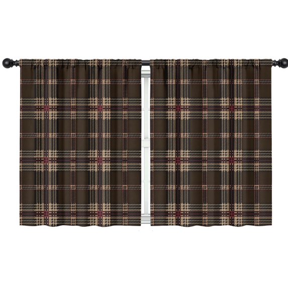 Blackout Kids Curtains,Brown and Red Checkered Pattern Children's Insulated Curtains Set Of 2,Bedroom Essentials,Toddler Room Decor 42"x54"