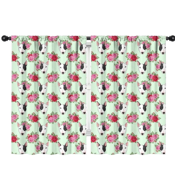 Blackout Kids Curtains,Bull Terrier and Rose Green Pattern Children's Insulated Curtains Set Of 2,Bedroom Essentials,Toddler Room Decor 42"x63"
