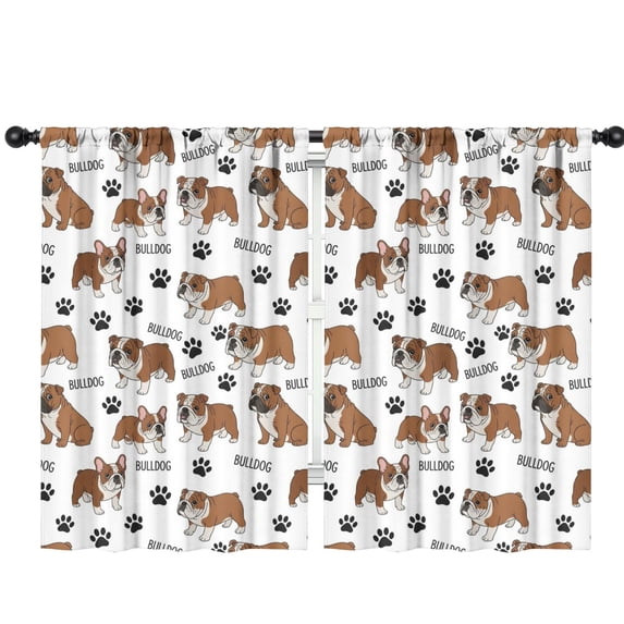 Blackout Kids Curtains,Bulldog and Dog Paw Print White Pattern Children's Insulated Curtains Set Of 2,Bedroom Essentials,Toddler Room Decor 42"x63"
