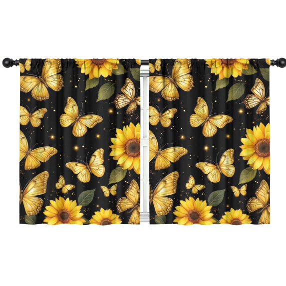 Blackout Kids Curtains,Butterflies Sunflowers Childrens Insulated Curtains Set Of 2,Bedroom Essentials,Toddler Room Decor 42x54in(106x137cm)