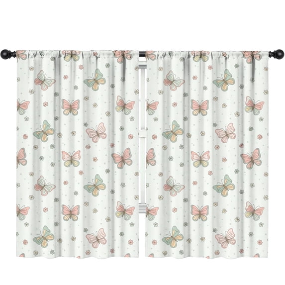 Blackout Kids Curtains,Butterfly and Ditsy Pink Pattern Children's Insulated Curtains Set Of 2,Bedroom Essentials,Toddler Room Decor 52"x84"
