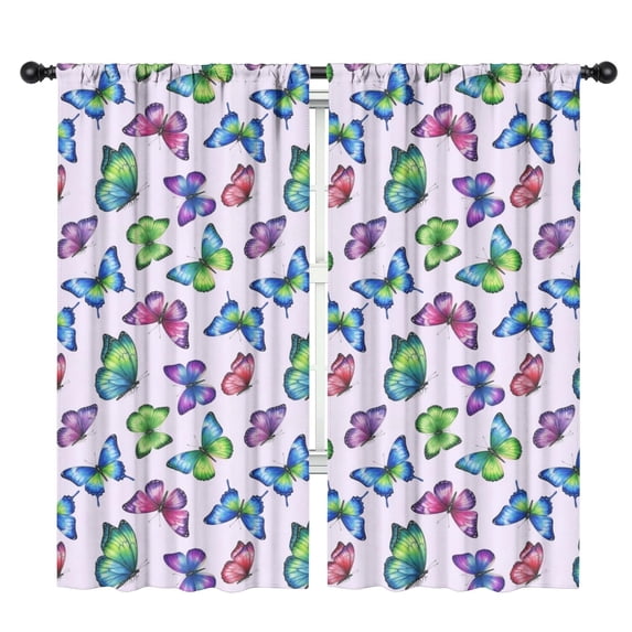 Blackout Kids Curtains,Butterfly and Green Purple Pattern Children's Insulated Curtains Set Of 2,Bedroom Essentials,Toddler Room Decor 42"x84"