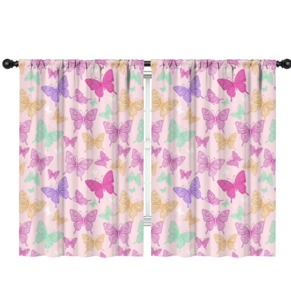 Blackout Kids Curtains,Butterfly and Pastel Pink Pattern Children's Insulated Curtains Set Of 2,Bedroom Essentials,Toddler Room Decor 42"x63"