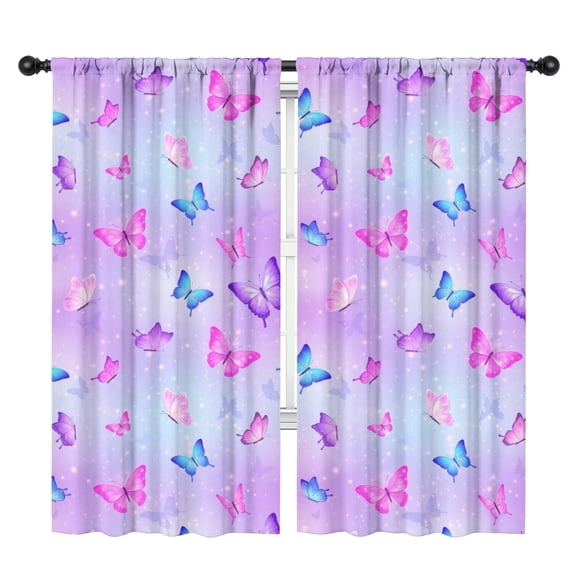 Blackout Kids Curtains,Butterfly and Pastel Purple Pattern Children's Insulated Curtains Set Of 2,Bedroom Essentials,Toddler Room Decor 42"x84"