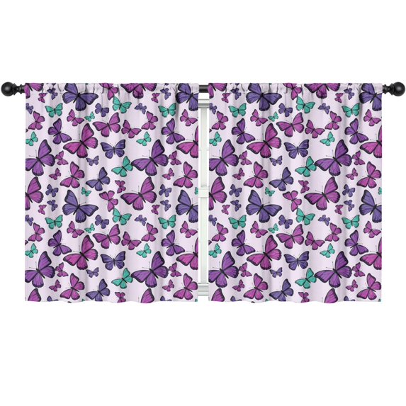 Blackout Kids Curtains,Butterfly and Purple Green Pattern Children's Insulated Curtains Set Of 2,Bedroom Essentials,Toddler Room Decor 52"x63"