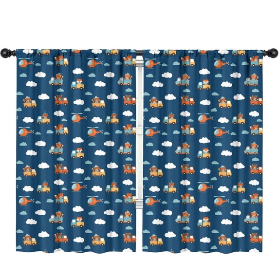 Blackout Kids Curtains,Cartoon Construction Vehicles Animals Childrens Insulated Curtains Set Of 2,Bedroom Essentials,Toddler Room Decor 52"x84"