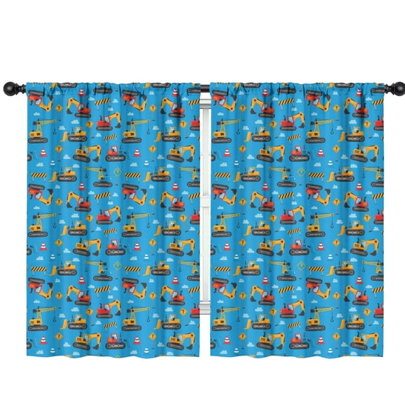 Blackout Kids Curtains,Cartoon Construction Vehicles Barriers Blue Pattern Childrens Insulated Curtains Set Of 2,Bedroom Essentials,Toddler Room Decor 42"x63"