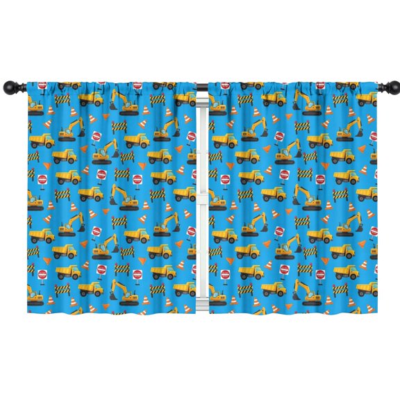 Blackout Kids Curtains,Cartoon Construction Vehicles Barriers Blue Pattern Childrens Insulated Curtains Set Of 2,Bedroom Essentials,Toddler Room Decor 42"x54"