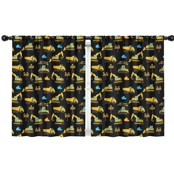 Blackout Kids Curtains,Cartoon Construction Vehicles Clouds Black Pattern Childrens Insulated Curtains Set Of 2,Bedroom Essentials,Toddler Room Decor 42"x54"