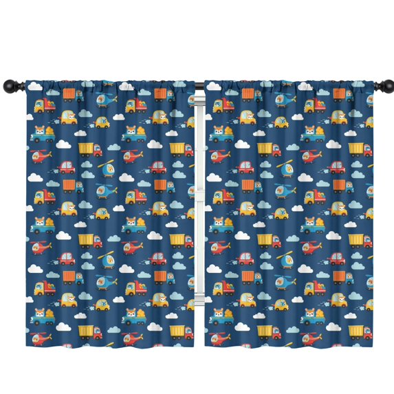 Blackout Kids Curtains,Cartoon Construction Vehicles Clouds Navy Pattern Childrens Insulated Curtains Set Of 2,Bedroom Essentials,Toddler Room Decor 42"x63"