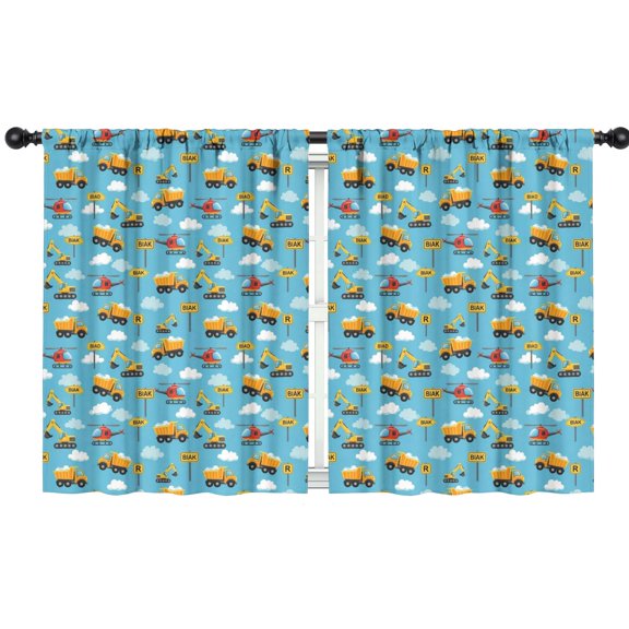 Blackout Kids Curtains,Cartoon Construction Vehicles Helicopters Childrens Insulated Curtains Set Of 2,Bedroom Essentials,Toddler Room Decor 42"x54"
