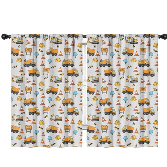 Blackout Kids Curtains,Cartoon Construction Vehicles Helmets Childrens Insulated Curtains Set Of 2,Bedroom Essentials,Toddler Room Decor 42"x63"