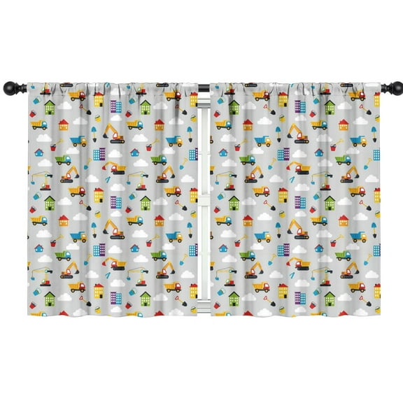 Blackout Kids Curtains,Cartoon Construction Vehicles Houses Childrens Insulated Curtains Set Of 2,Bedroom Essentials,Toddler Room Decor 42"x54"