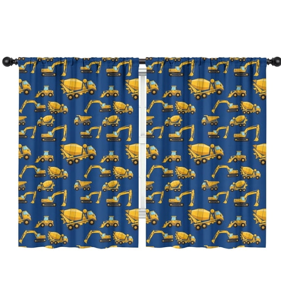 Blackout Kids Curtains,Cartoon Construction Vehicles Mixers Blue Pattern Childrens Insulated Curtains Set Of 2,Bedroom Essentials,Toddler Room Decor 42"x63"