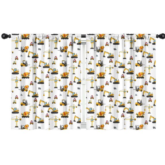 Blackout Kids Curtains,Cartoon Construction Vehicles Mixers White Pattern Childrens Insulated Curtains Set Of 2,Bedroom Essentials,Toddler Room Decor 42"x54"
