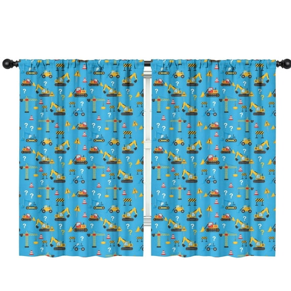 Blackout Kids Curtains,Cartoon Construction Vehicles Question Marks Childrens Insulated Curtains Set Of 2,Bedroom Essentials,Toddler Room Decor 42"x63"