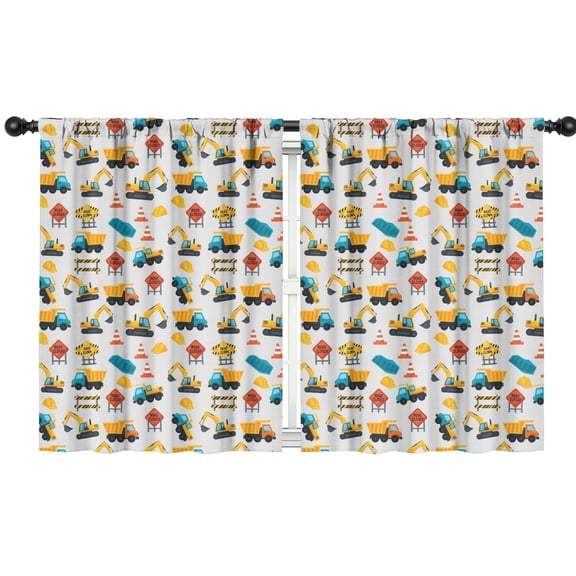 Blackout Kids Curtains,Cartoon Construction Vehicles Road Signs Childrens Insulated Curtains Set Of 2,Bedroom Essentials,Toddler Room Decor 42"x54"