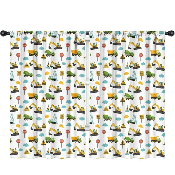 Blackout Kids Curtains,Cartoon Construction Vehicles Signs White Pattern Childrens Insulated Curtains Set Of 2,Bedroom Essentials,Toddler Room Decor 52"x84"