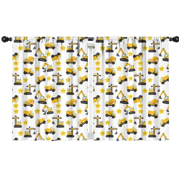Blackout Kids Curtains,Cartoon Construction Vehicles Stars Childrens Insulated Curtains Set Of 2,Bedroom Essentials,Toddler Room Decor 42"x54"