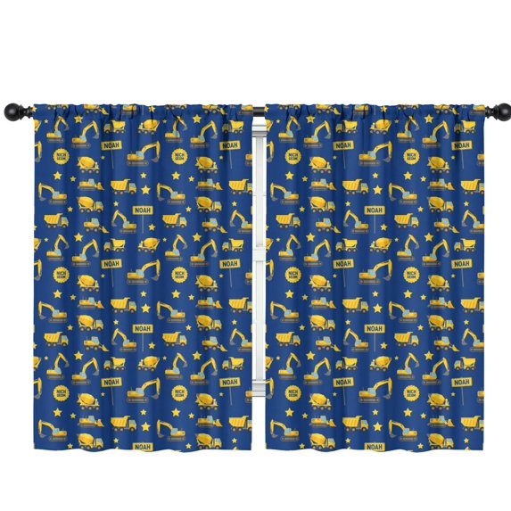 Blackout Kids Curtains,Cartoon Construction Vehicles Stars Childrens Insulated Curtains Set Of 2,Bedroom Essentials,Toddler Room Decor 42"x63"