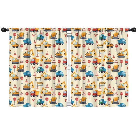 Blackout Kids Curtains,Cartoon Construction Vehicles Stop Signs Childrens Insulated Curtains Set Of 2,Bedroom Essentials,Toddler Room Decor 42"x54"
