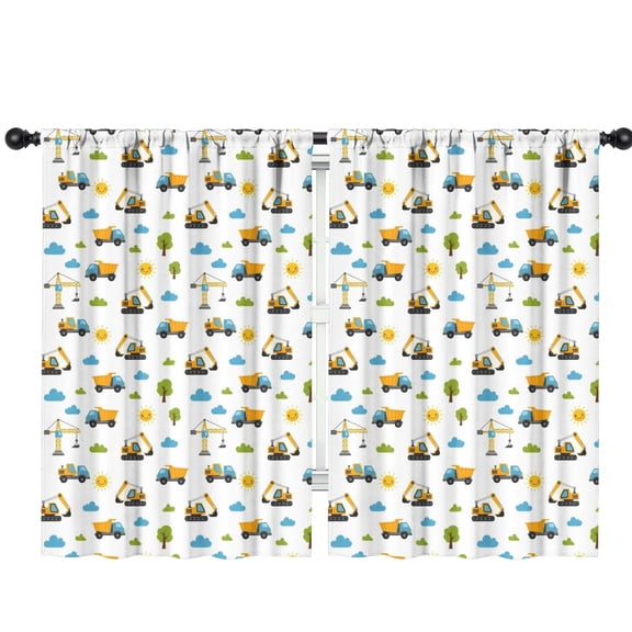 Blackout Kids Curtains,Cartoon Construction Vehicles Sun Clouds Childrens Insulated Curtains Set Of 2,Bedroom Essentials,Toddler Room Decor 42"x63"