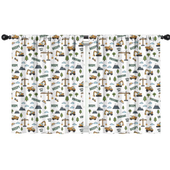 Blackout Kids Curtains,Cartoon Construction Vehicles Trees White Pattern Childrens Insulated Curtains Set Of 2,Bedroom Essentials,Toddler Room Decor 42"x54"