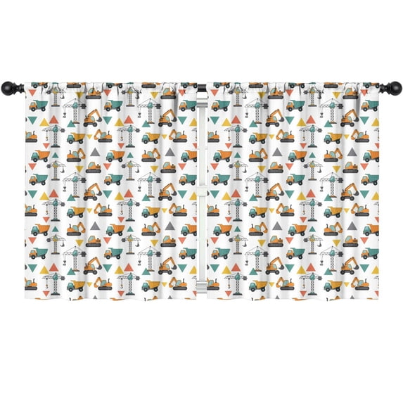 Blackout Kids Curtains,Cartoon Construction Vehicles Triangles White Pattern Childrens Insulated Curtains Set Of 2,Bedroom Essentials,Toddler Room Decor 52"x63"