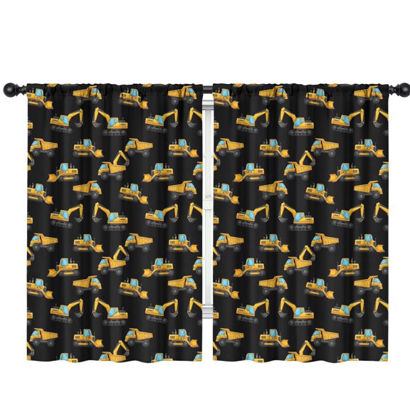 Blackout Kids Curtains,Cartoon Construction Vehicles Trucks Black Pattern Childrens Insulated Curtains Set Of 2,Bedroom Essentials,Toddler Room Decor 42"x63"