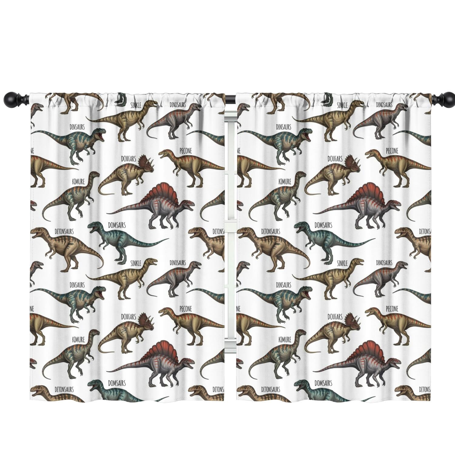 Blackout Kids Curtains,Cartoon Dinosaurs Names Pattern Childrens Insulated Curtains Set Of 2,Bedroom Essentials,Toddler Room Decor 42"x63"