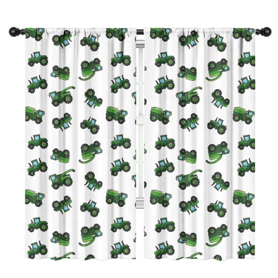 Blackout Kids Curtains,Cartoon Tractors Green White Pattern Childrens Insulated Curtains Set Of 2,Bedroom Essentials,Toddler Room Decor 42"x84"