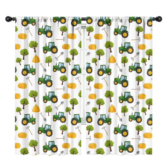 Blackout Kids Curtains,Cartoon Tractors Hay Bales White Pattern Childrens Insulated Curtains Set Of 2,Bedroom Essentials,Toddler Room Decor 42"x84"