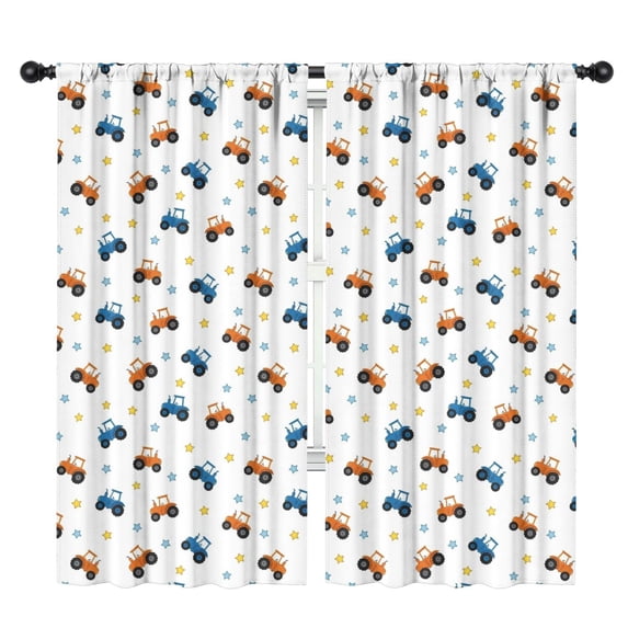 Blackout Kids Curtains,Cartoon Tractors Stars White Pattern Childrens Insulated Curtains Set Of 2,Bedroom Essentials,Toddler Room Decor 42"x84"