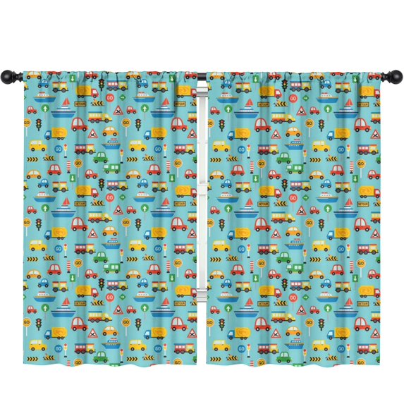 Blackout Kids Curtains,Cartoon Traffic Vehicles Boats Light Blue Pattern Childrens Insulated Curtains Set Of 2,Bedroom Essentials,Toddler Room Decor 52"x84"