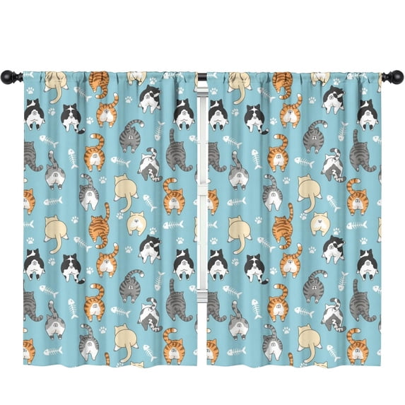 Blackout Kids Curtains,Cat Butt and Fishbone Blue Pattern Children's Insulated Curtains Set Of 2,Bedroom Essentials,Toddler Room Decor 52"x84"