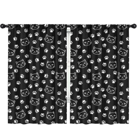 Blackout Kids Curtains,Cat Head and Dog Paw Print Children's Insulated Curtains Set Of 2,Bedroom Essentials,Toddler Room Decor 52"x84"