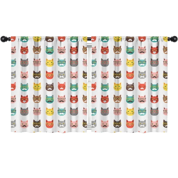 Blackout Kids Curtains,Cat Head and Glasses White Pattern Children's Insulated Curtains Set Of 2,Bedroom Essentials,Toddler Room Decor 52"x63"