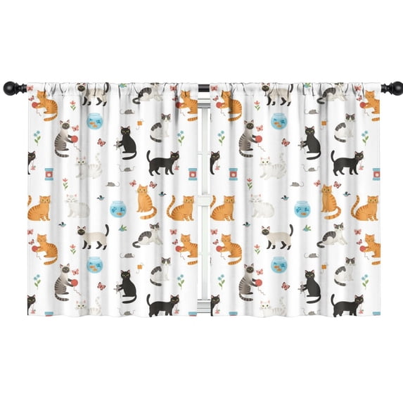 Blackout Kids Curtains,Cat and Fishbowl White Pattern Children's Insulated Curtains Set Of 2,Bedroom Essentials,Toddler Room Decor 42"x54"