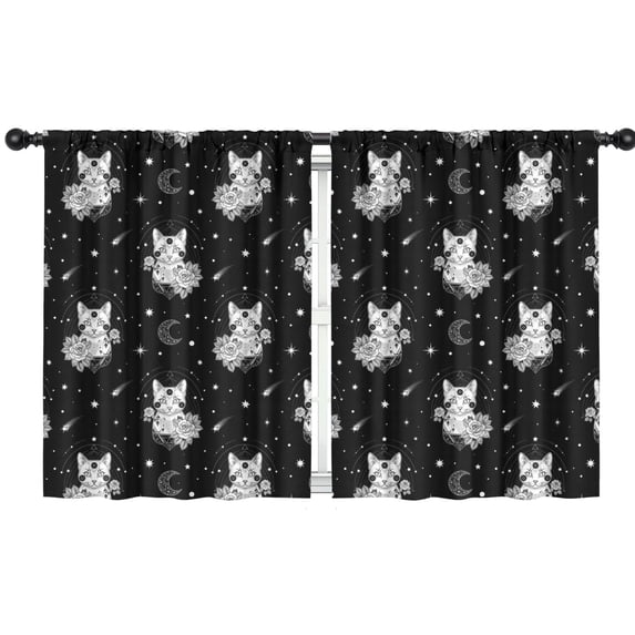 Blackout Kids Curtains,Cat and Rose Gothic Pattern Children's Insulated Curtains Set Of 2,Bedroom Essentials,Toddler Room Decor 42"x54"