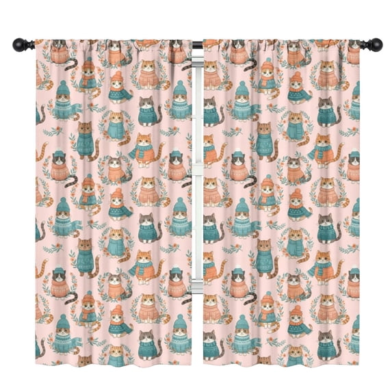Blackout Kids Curtains,Cat and Sweater Pink Pattern Children's Insulated Curtains Set Of 2,Bedroom Essentials,Toddler Room Decor 42"x84"