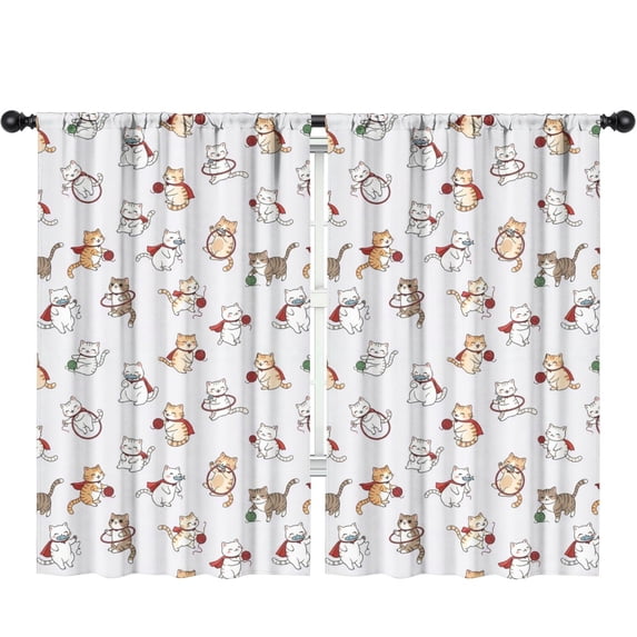 Blackout Kids Curtains,Cat and Yarn White Pattern Children's Insulated Curtains Set Of 2,Bedroom Essentials,Toddler Room Decor 52"x84"
